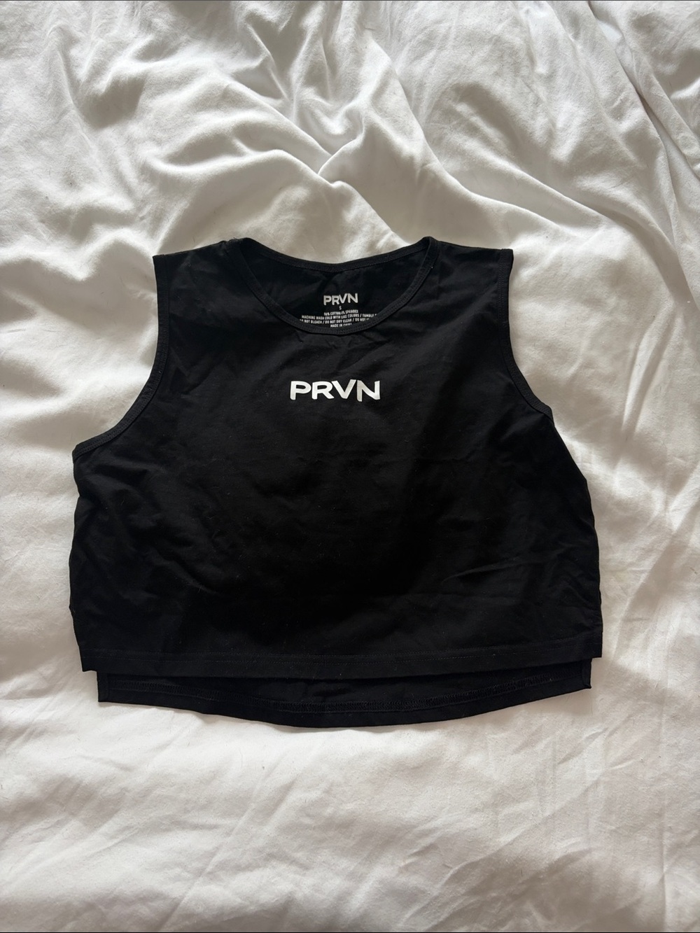 PRVN Black Logo Cropped Muscle Tank